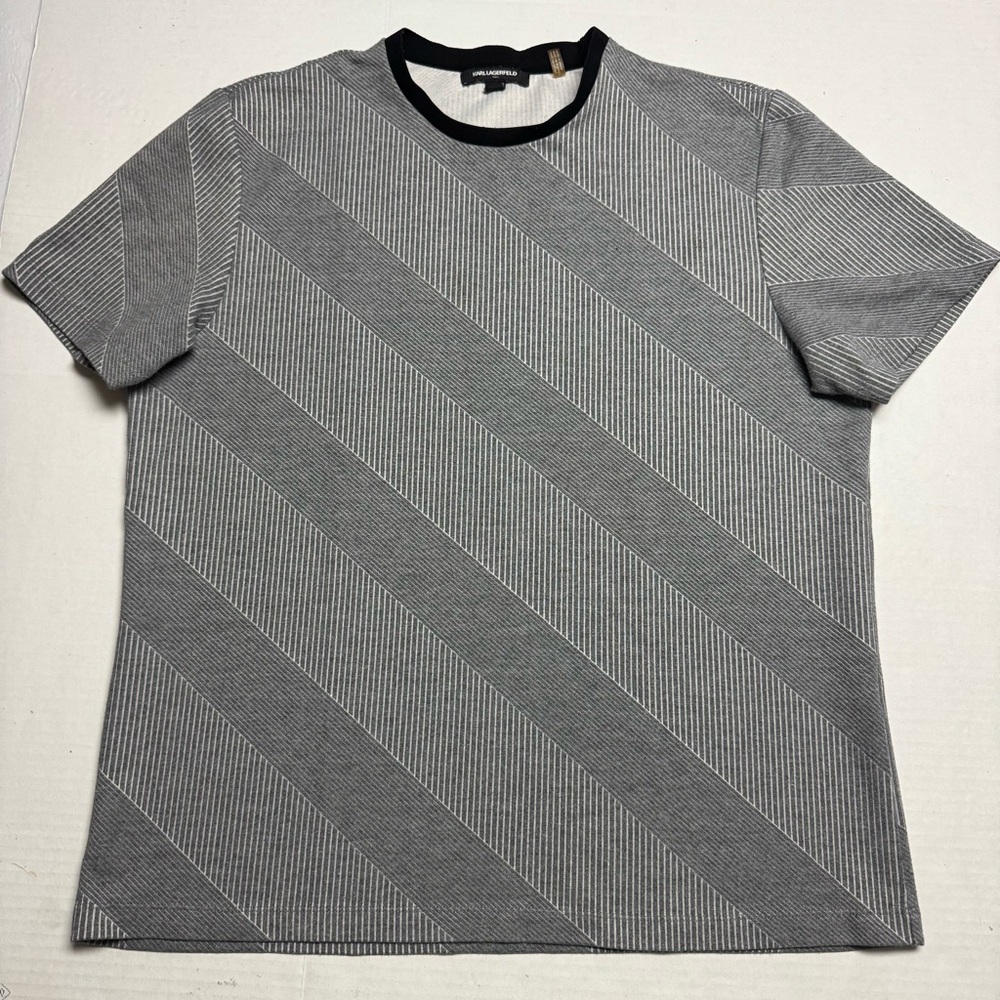 Karl Lagerfeld Paris Gray Directional Stripe Short Sleeve Crew Neck T-Shirt XL